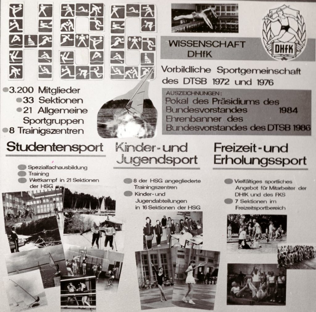 Foto: Aushang der HSG Wissenschaft DHfK mit dem Überblick der Sportangebote aus dem Jahr 1987/88, Archiv HSG DHfK Leipzig